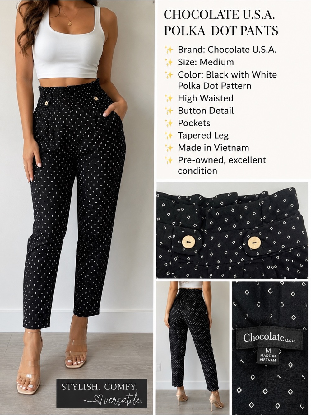 Chocolate USA Women's Black And White Jogger Style Pants Size Medium